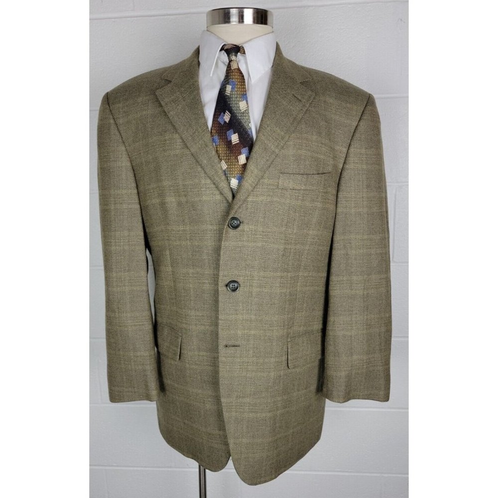 Arnold Brant Plaid Brown Gray Wool Cashmere Sport Coat Loro Piana 3‎ Button 42